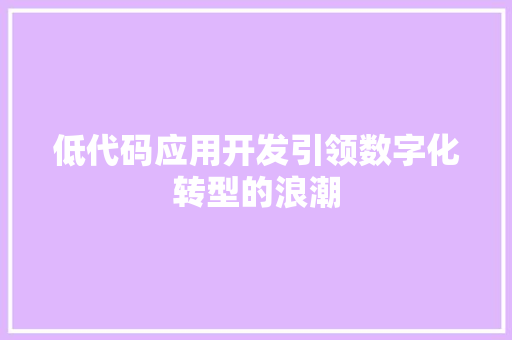 低代码应用开发引领数字化转型的浪潮