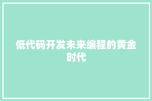 低代码开发未来编程的黄金时代