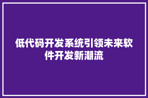 低代码开发系统引领未来软件开发新潮流