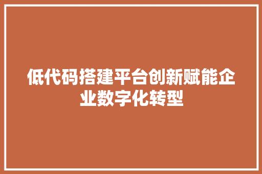 低代码搭建平台创新赋能企业数字化转型