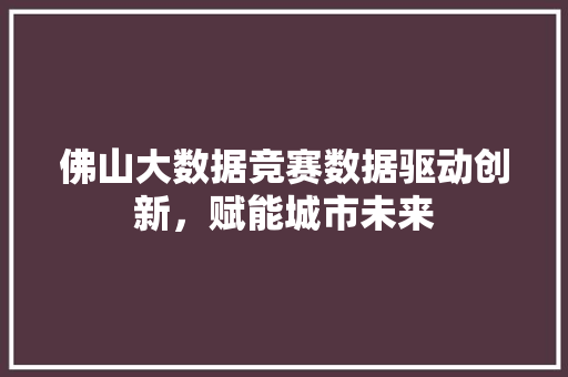 佛山大数据竞赛数据驱动创新，赋能城市未来