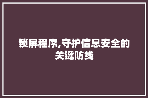 锁屏程序,守护信息安全的关键防线 锁屏程序,守护信息安全的关键防线 Web前端
