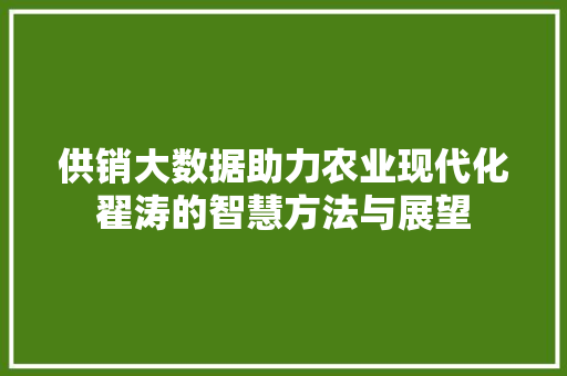 供销大数据助力农业现代化翟涛的智慧方法与展望
