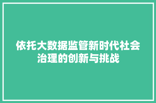 依托大数据监管新时代社会治理的创新与挑战