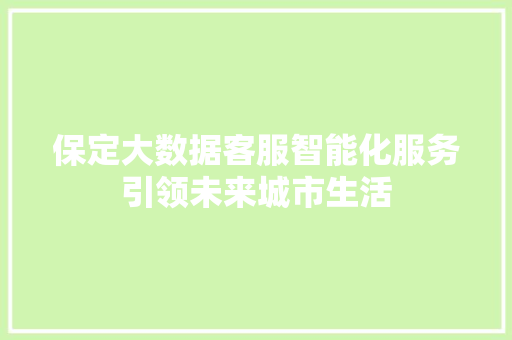 保定大数据客服智能化服务引领未来城市生活