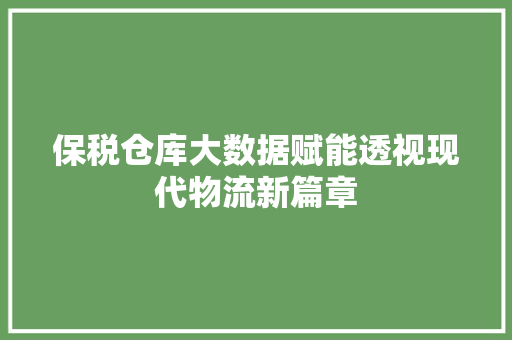 保税仓库大数据赋能透视现代物流新篇章