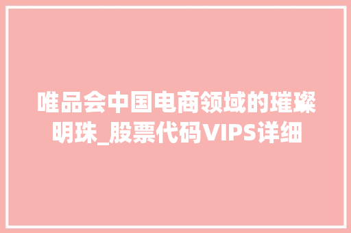 唯品会中国电商领域的璀璨明珠_股票代码VIPS详细