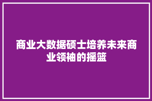 商业大数据硕士培养未来商业领袖的摇篮