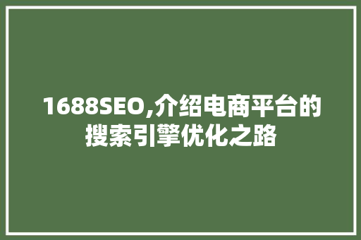 1688SEO,介绍电商平台的搜索引擎优化之路