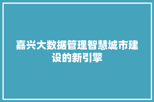 嘉兴大数据管理智慧城市建设的新引擎