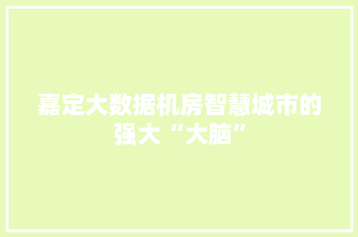 嘉定大数据机房智慧城市的强大“大脑” 友链在线