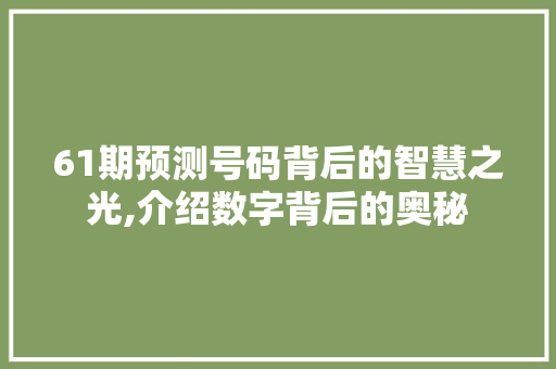 61期预测号码背后的智慧之光,介绍数字背后的奥秘 61期预测号码背后的智慧之光,介绍数字背后的奥秘 SEO教程