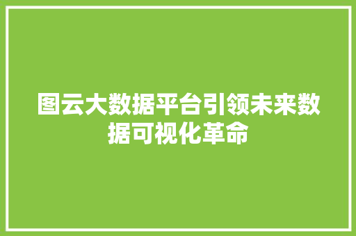 图云大数据平台引领未来数据可视化革命