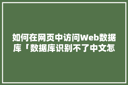 如何在网页中访问Web数据库「数据库识别不了中文怎么改」
