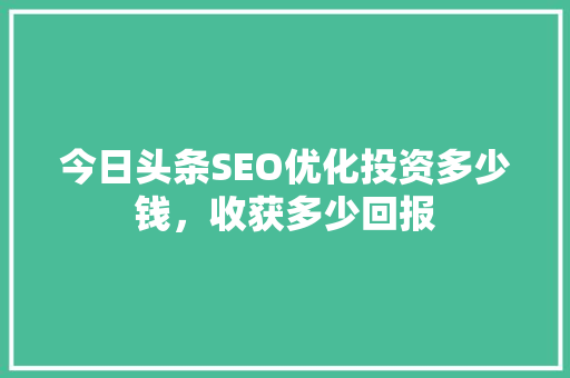 今日头条SEO优化投资多少钱，收获多少回报 SEO教程
