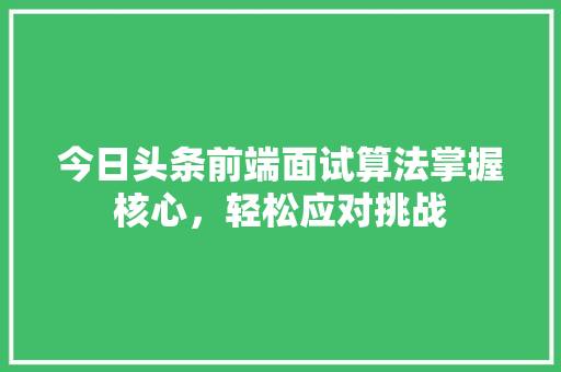 今日头条前端面试算法掌握核心，轻松应对挑战 WordPress教程