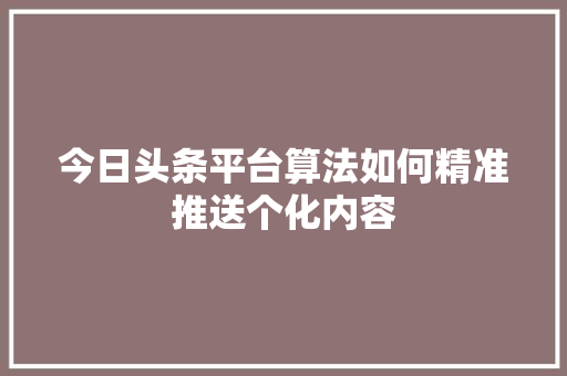 今日头条平台算法如何精准推送个化内容 WordPress教程