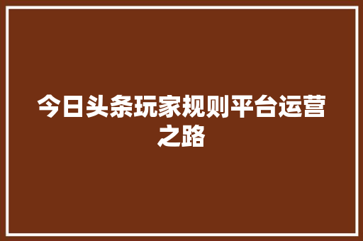 今日头条玩家规则平台运营之路