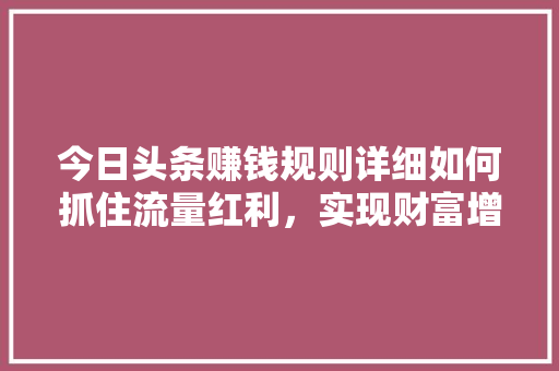 今日头条赚钱规则详细如何抓住流量红利，实现财富增长