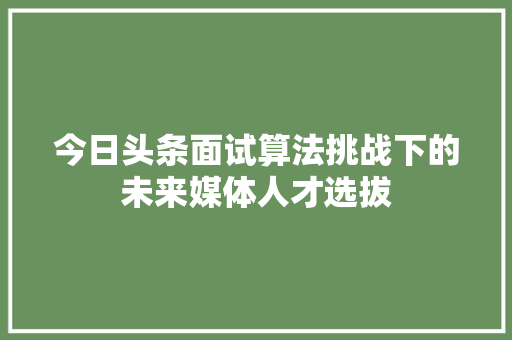 今日头条面试算法挑战下的未来媒体人才选拔