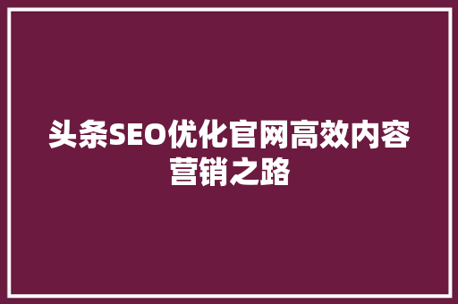 头条SEO优化官网高效内容营销之路