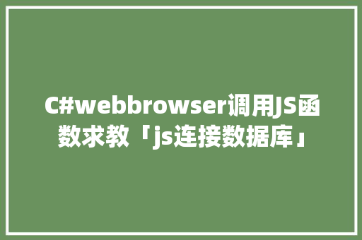 C#webbrowser调用JS函数求教「js连接数据库」 SEO教程