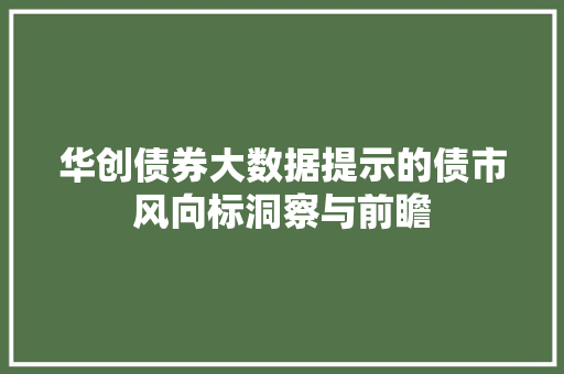 华创债券大数据提示的债市风向标洞察与前瞻