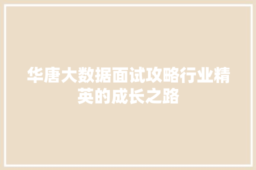 华唐大数据面试攻略行业精英的成长之路