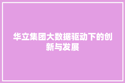 华立集团大数据驱动下的创新与发展