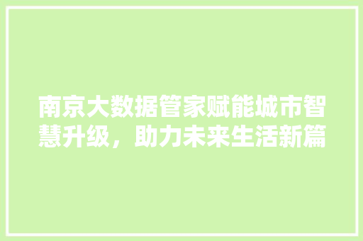 南京大数据管家赋能城市智慧升级，助力未来生活新篇章