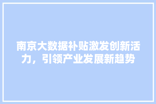 南京大数据补贴激发创新活力，引领产业发展新趋势 SEO教程
