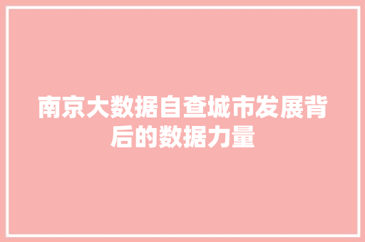 南京大数据自查城市发展背后的数据力量