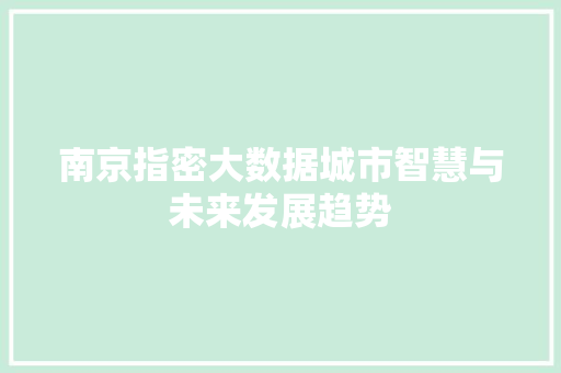 南京指密大数据城市智慧与未来发展趋势