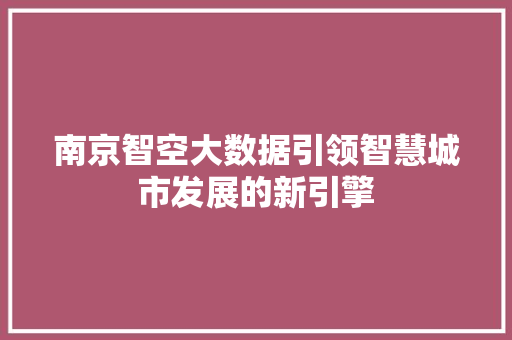 南京智空大数据引领智慧城市发展的新引擎 SEO教程