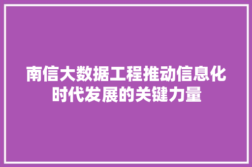 南信大数据工程推动信息化时代发展的关键力量