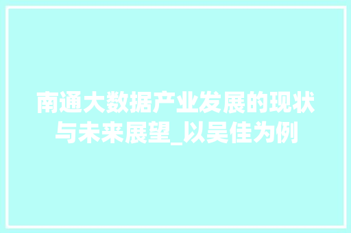 南通大数据产业发展的现状与未来展望_以吴佳为例