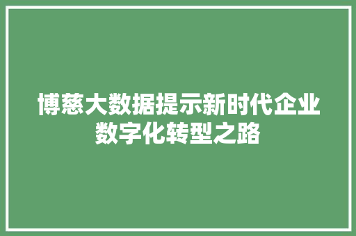 博慈大数据提示新时代企业数字化转型之路