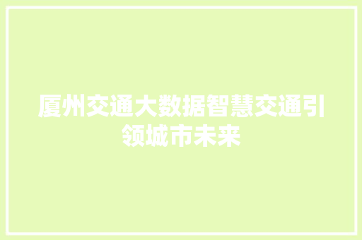 厦州交通大数据智慧交通引领城市未来 SEO教程