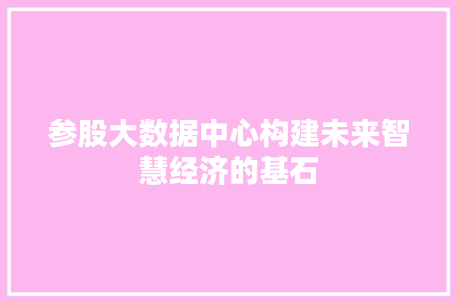 参股大数据中心构建未来智慧经济的基石