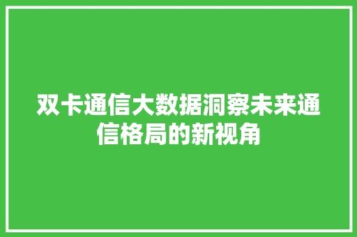 双卡通信大数据洞察未来通信格局的新视角