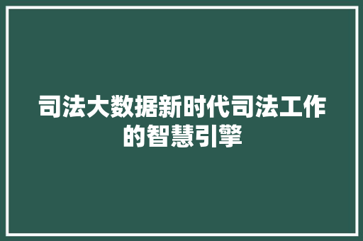 司法大数据新时代司法工作的智慧引擎