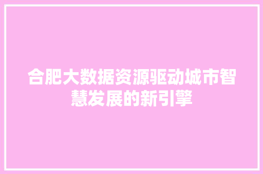 合肥大数据资源驱动城市智慧发展的新引擎