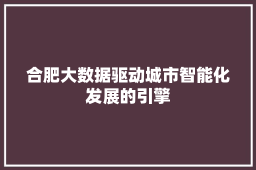 合肥大数据驱动城市智能化发展的引擎 建站教程