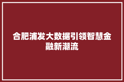 合肥浦发大数据引领智慧金融新潮流