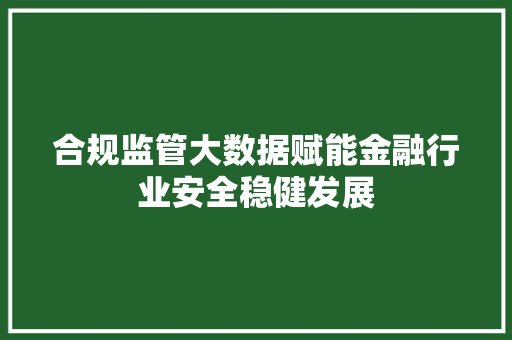 合规监管大数据赋能金融行业安全稳健发展
