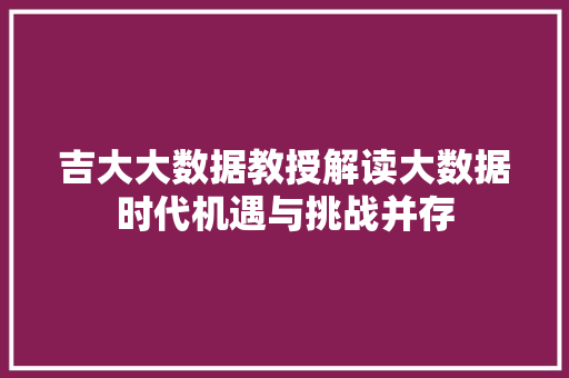 吉大大数据教授解读大数据时代机遇与挑战并存