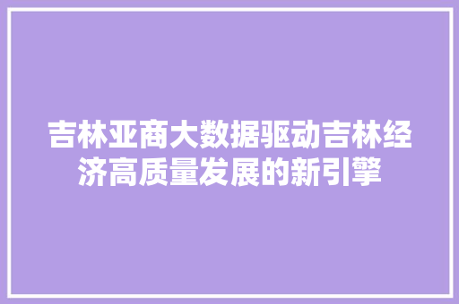 吉林亚商大数据驱动吉林经济高质量发展的新引擎