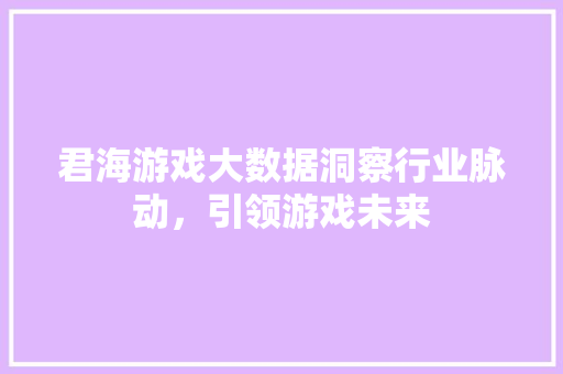 君海游戏大数据洞察行业脉动，引领游戏未来 Web前端