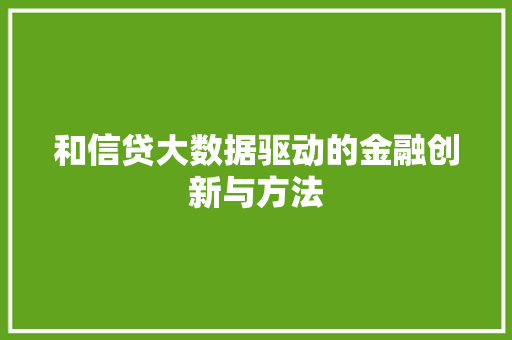和信贷大数据驱动的金融创新与方法