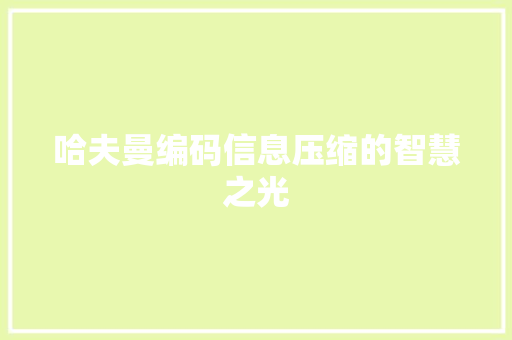 哈夫曼编码信息压缩的智慧之光 Web前端
